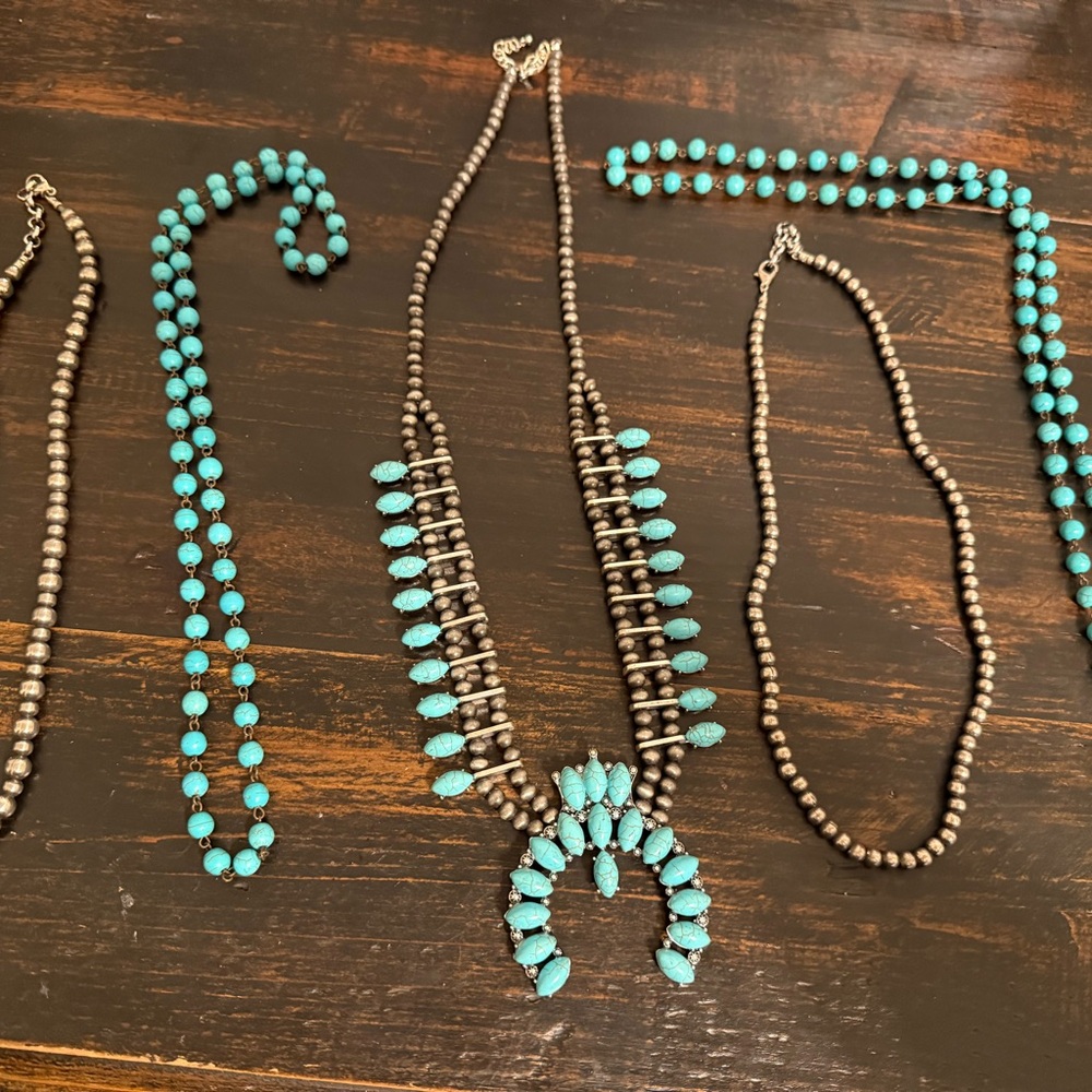 Turquoise and Silver Beaded Necklace Set